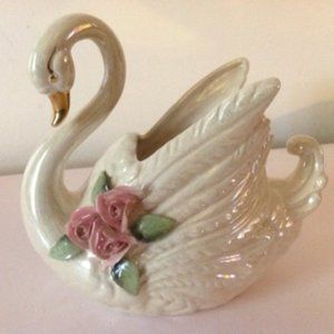 Vintage Iridescent Swan Planter